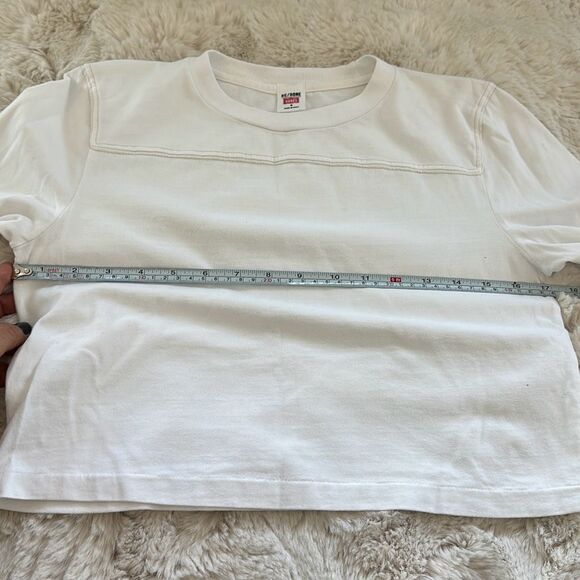 RE/DONE Cropped Varsity Tee in Optic White Cream Stitch Size S - Picture 5 of 8